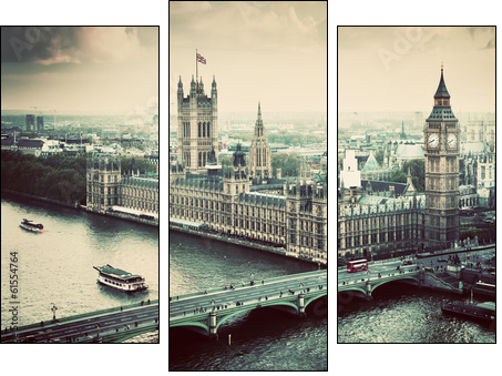 London, the UK. Big Ben, the Palace of Westminster. Vintage  - Obraz trzyczęściowy, Tryptyk