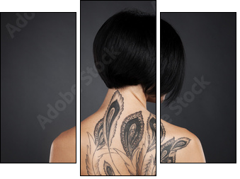 beautiful young lady with back tattoo.  - Obraz trzyczęściowy, Tryptyk