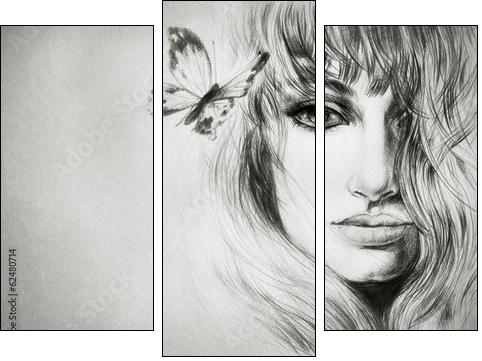 woman portrait  - Obraz trzyczęściowy, Tryptyk