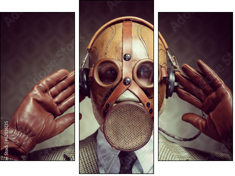 Vintage gas mask and headphones  - Obraz trzyczęściowy, Tryptyk