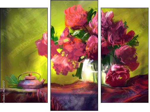 Flowers peonies  - Obraz trzyczęściowy, Tryptyk
