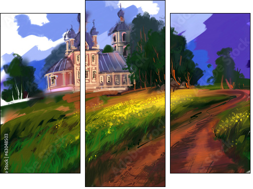 Landscape with Church  - Obraz trzyczęściowy, Tryptyk
