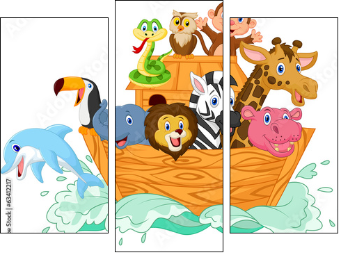 Noah's Ark cartoon  - Obraz trzyczęściowy, Tryptyk