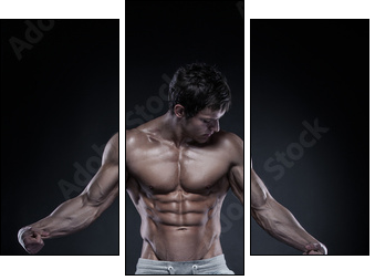 Strong Athletic Man Fitness Model Torso showing big muscles  - Obraz trzyczęściowy, Tryptyk