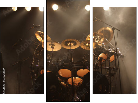 Set of drums on stage  - Obraz trzyczęściowy, Tryptyk