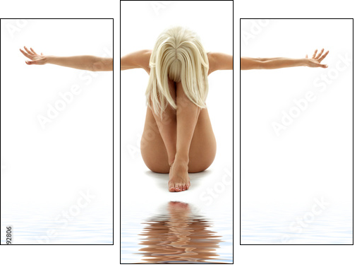 artistic nudity style picture of woman on white sand  - Obraz trzyczęściowy, Tryptyk