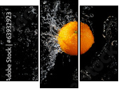 Set of fresh oranges in water splash  - Obraz trzyczęściowy, Tryptyk