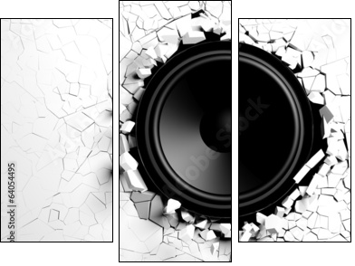 White wall breaks from sound with loudspeaker illustration  - Obraz trzyczęściowy, Tryptyk