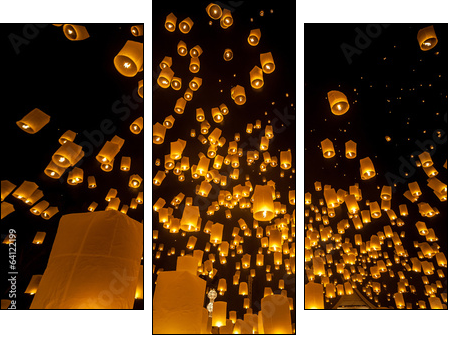 Loi Krathong and Yi Peng Festival, Chiangmai, Thailand  - Obraz trzyczęściowy, Tryptyk