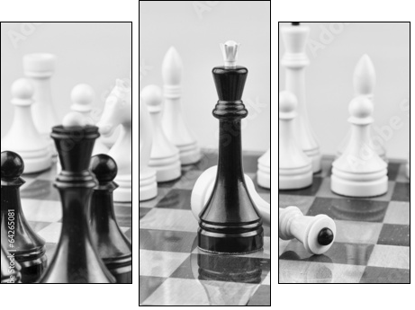 Chess white on black  - Obraz trzyczęściowy, Tryptyk