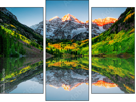 Sunrise at Maroon bells lake  - Obraz trzyczęściowy, Tryptyk