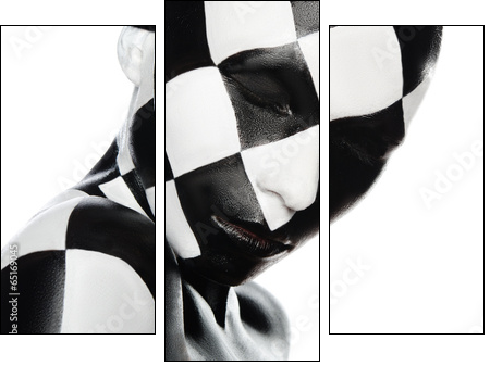 Portrait of woman in a checkerboard  - Obraz trzyczęściowy, Tryptyk