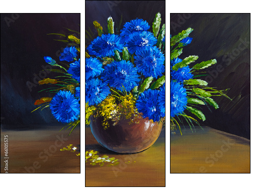 oil painting - still life, a bouquet of flowers, wildflowers  - Obraz trzyczęściowy, Tryptyk