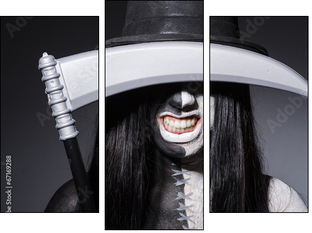 Woman in halloween concept with scythe  - Obraz trzyczęściowy, Tryptyk