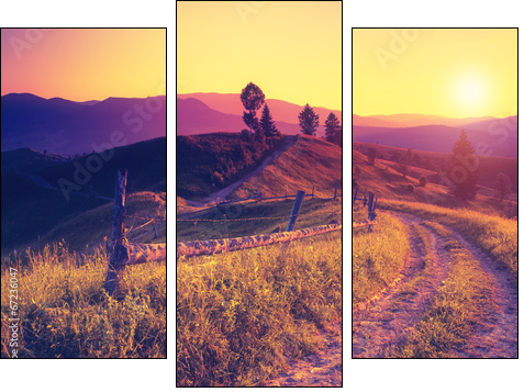 retro mountain landscape  - Obraz trzyczęściowy, Tryptyk