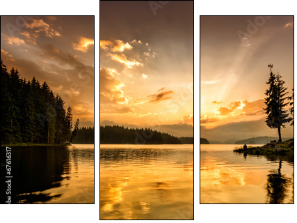 Mountain lake at down  - Obraz trzyczęściowy, Tryptyk