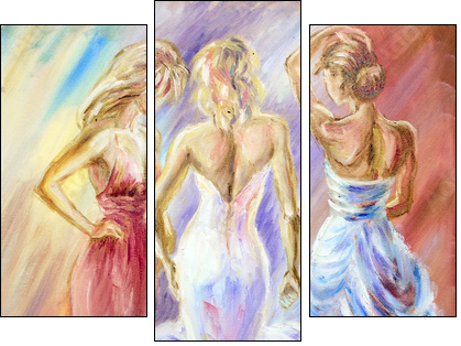 Beautiful women at the ball. Oil painting.  - Obraz trzyczęściowy, Tryptyk