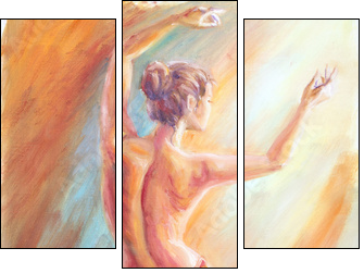 Beautiful dancing woman in red. Oil painting.  - Obraz trzyczęściowy, Tryptyk