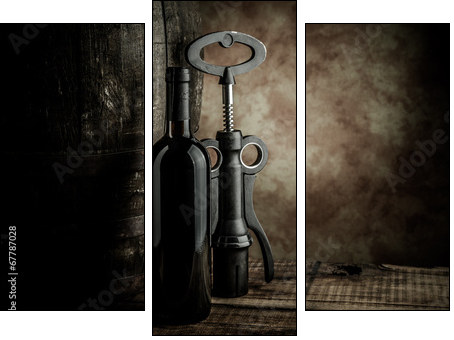 wine glass bottle and barrel  - Obraz trzyczęściowy, Tryptyk