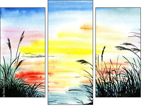 watercolor drawing landscape  - Obraz trzyczęściowy, Tryptyk