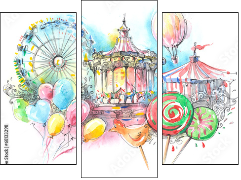 carousels  - Obraz trzyczęściowy, Tryptyk