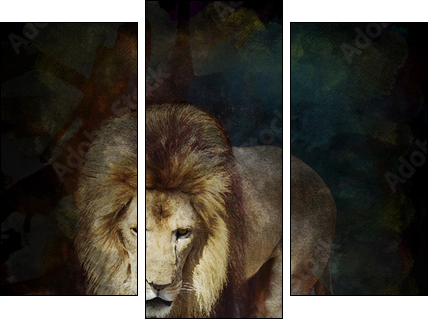 Watercolor Image Of  Walking Lion  - Obraz trzyczęściowy, Tryptyk