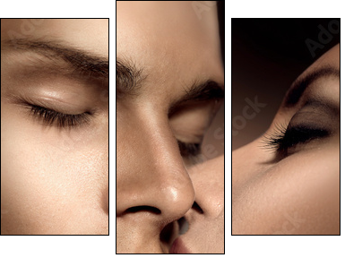 Beautiful sexy couple. Young man and beauty young woman kissing  - Obraz trzyczęściowy, Tryptyk