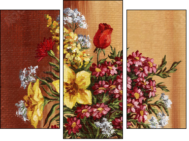 Painting, garden flowers in a clay amphora  - Obraz trzyczęściowy, Tryptyk