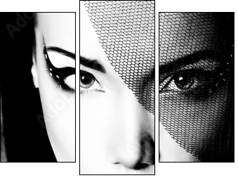 portrait of beautiful young woman, black and white retro styliza  - Obraz trzyczęściowy, Tryptyk