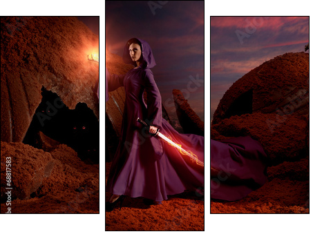 Beautiful sorceress in chocolate landscape  - Obraz trzyczęściowy, Tryptyk