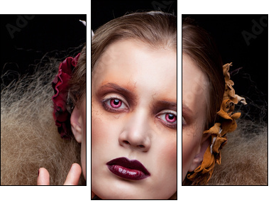 Halloween Beauty woman makeup  - Obraz trzyczęściowy, Tryptyk