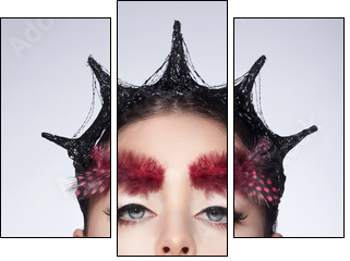 Fantasy. Artistic Woman with Feather and Fantastic Hairstyle  - Obraz trzyczęściowy, Tryptyk