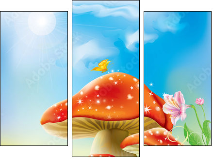 red magic mushrooms  - Obraz trzyczęściowy, Tryptyk