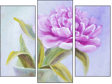 Peony in vase, oil painting on canvas  - Obraz trzyczęściowy, Tryptyk