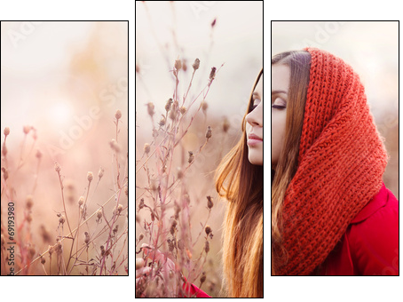 Autumn girl  - Obraz trzyczęściowy, Tryptyk