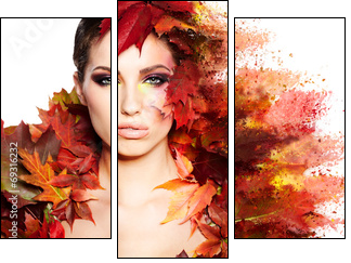 Autumn Woman portrait with creative makeup  - Obraz trzyczęściowy, Tryptyk