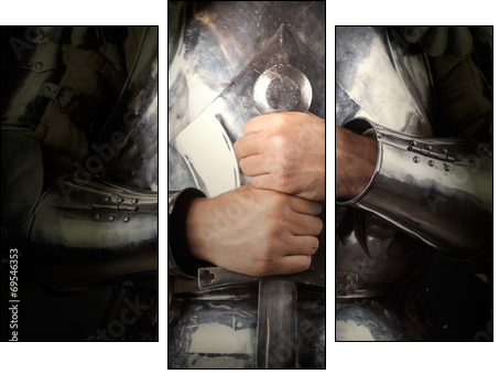 knight wearing armor and holding two-handed sword  - Obraz trzyczęściowy, Tryptyk