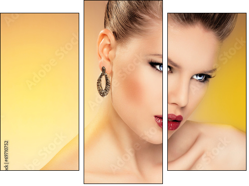 Young hot glamour blue eyed lady wearing luxury jewelery  - Obraz trzyczęściowy, Tryptyk