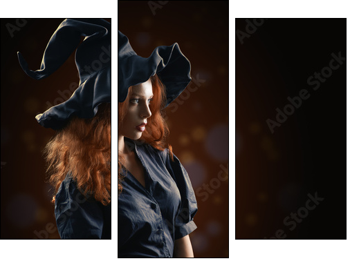 beautiful red-haired girl in the witch costume  - Obraz trzyczęściowy, Tryptyk