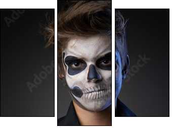 Teen with make-up of skull in black cloak unhappy  - Obraz trzyczęściowy, Tryptyk