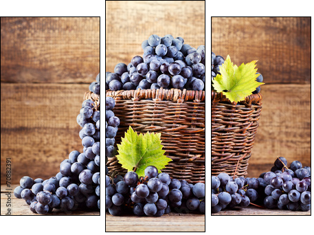 grape in wooden basket  - Obraz trzyczęściowy, Tryptyk