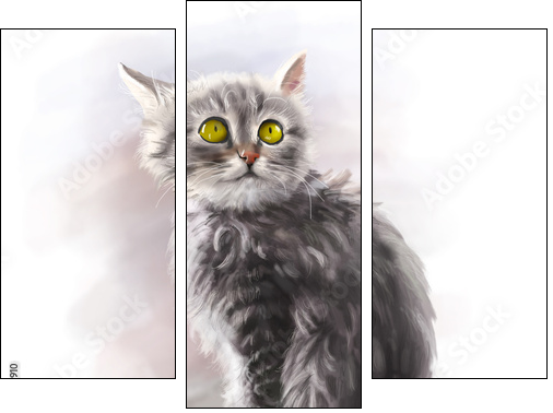Adorable fluffy kitten, pet, cat animal paint  - Obraz trzyczęściowy, Tryptyk