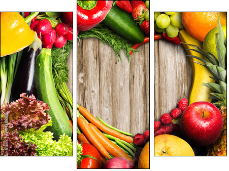 Vegetables and Fruit Heart Shaped  - Obraz trzyczęściowy, Tryptyk