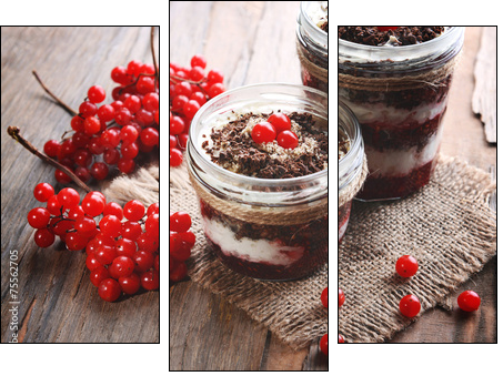Delicious dessert in jars on table close-up  - Obraz trzyczęściowy, Tryptyk