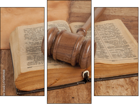 Wooden gavel and books  - Obraz trzyczęściowy, Tryptyk