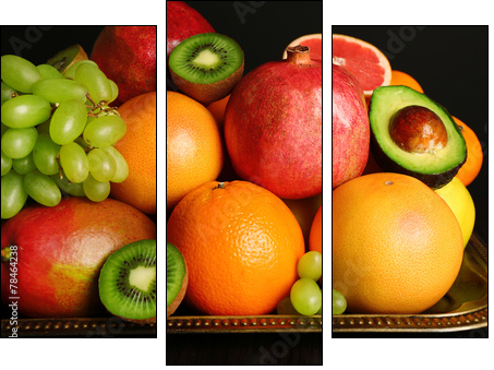 Assortment of fruits on table, close-up  - Obraz trzyczęściowy, Tryptyk