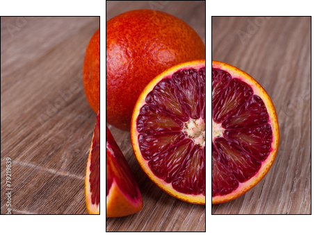 red blood sicilian orange whole, half and wedge  - Obraz trzyczęściowy, Tryptyk