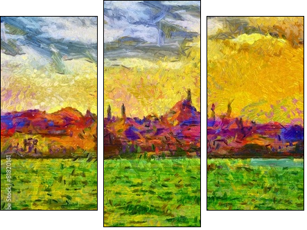 Istanbul shore view cityscape impressionist style painting - Obraz trzyczęściowy, Tryptyk