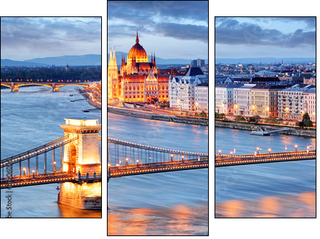 Budapest with chain bridge and parliament, Hungary - Obraz trzyczęściowy, Tryptyk