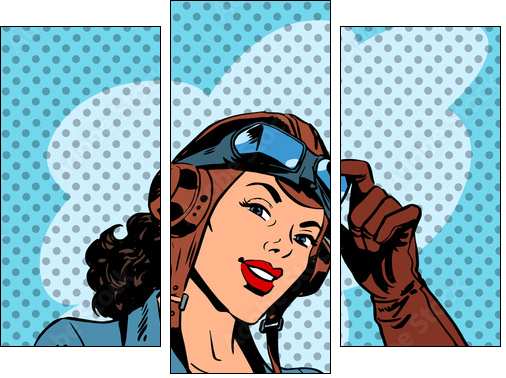 Pin up girl pilot aviation army beauty pop art retro - Obraz trzyczęściowy, Tryptyk